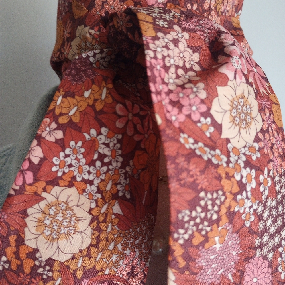Liberty Art Fabric Tana Lawn Skinny Scarf Ciara Terra Cotta Gold Floral Bespoke - Picture 8 of 13